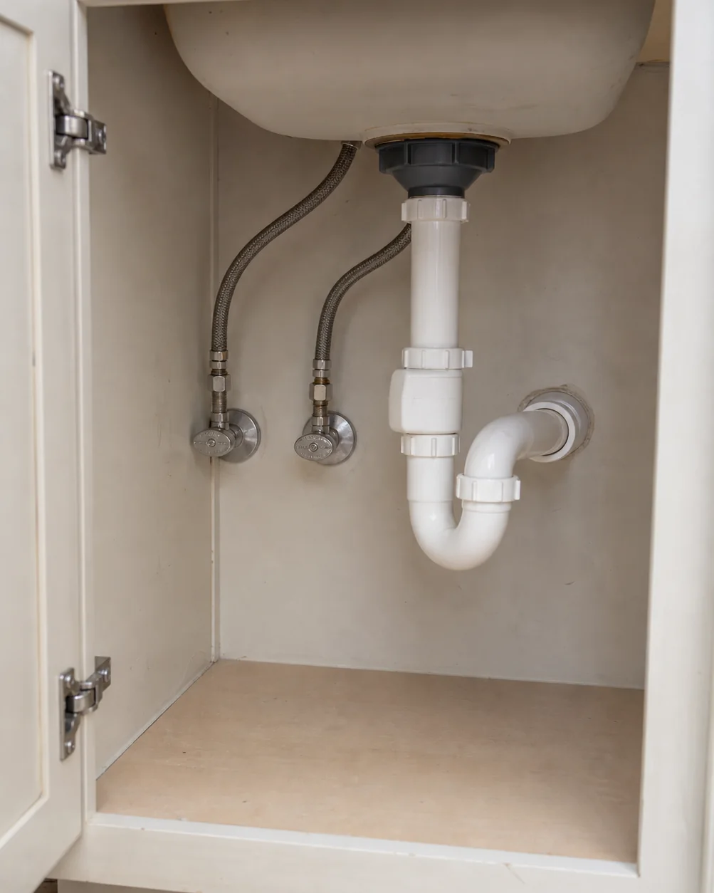 Representative under-sink supply and drain connection detail.