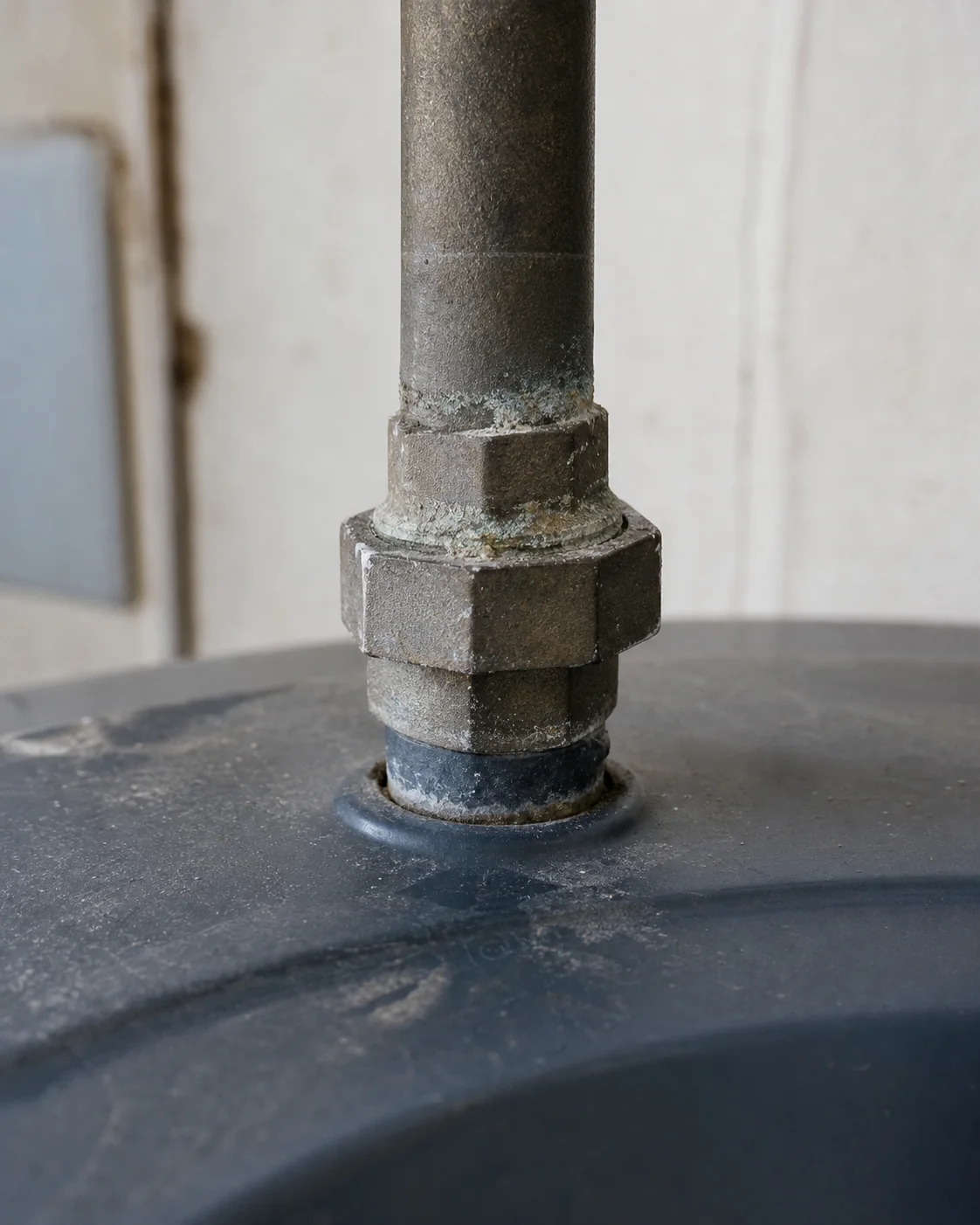 Representative close view of residential water-heater connections.